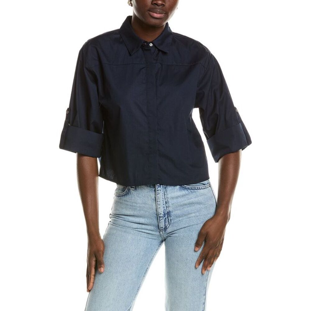 1.State Womens  Boxy Button Down Shirt, Navy